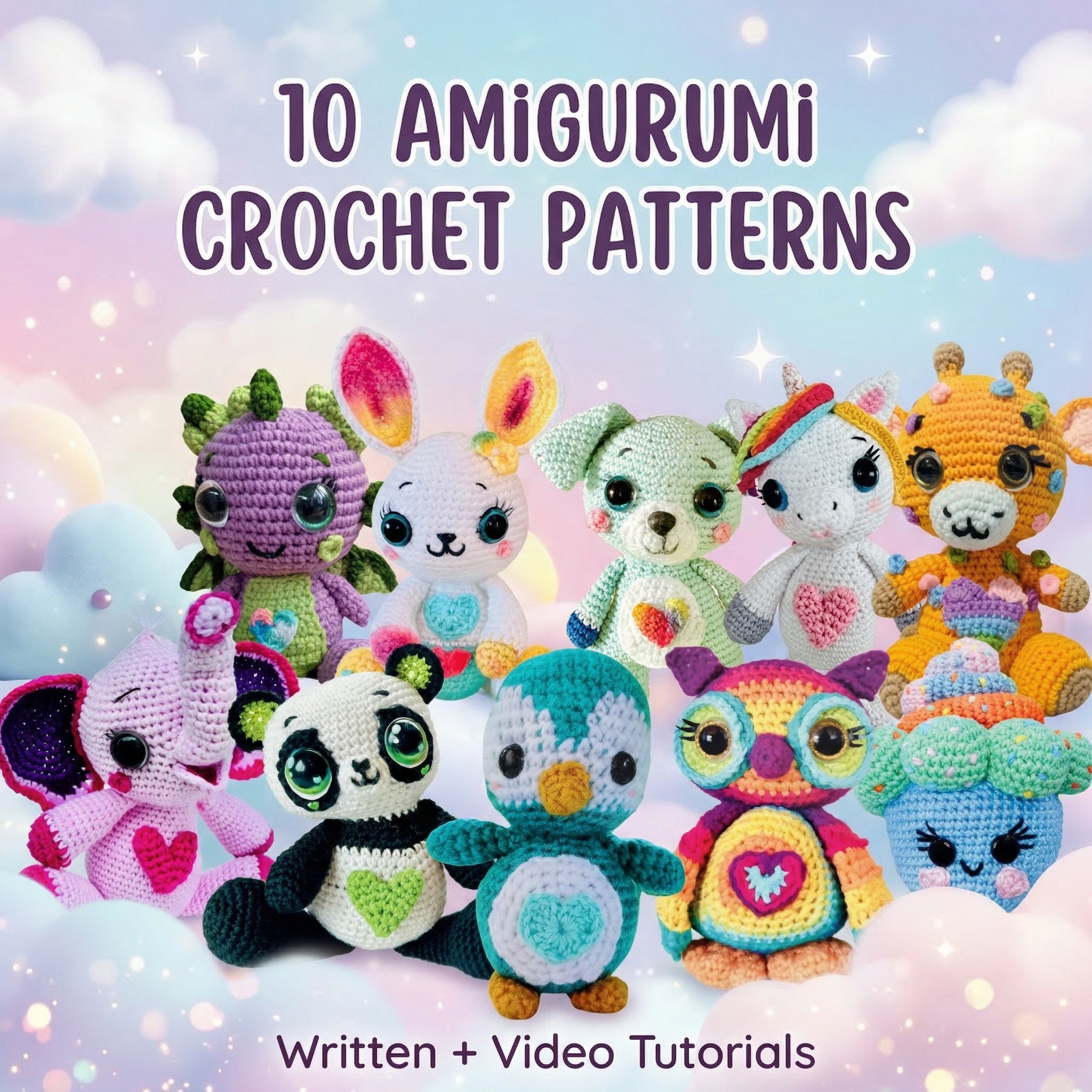 10 Amigurumi Crochet Patterns Bundle | PDF + Video Tutorials